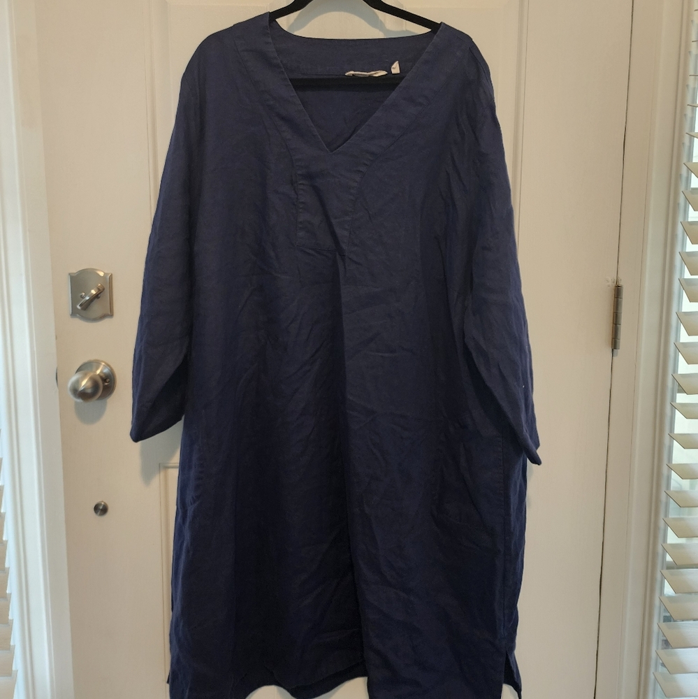 Soft Surroundings Navy Long Sleeve Linen Dress